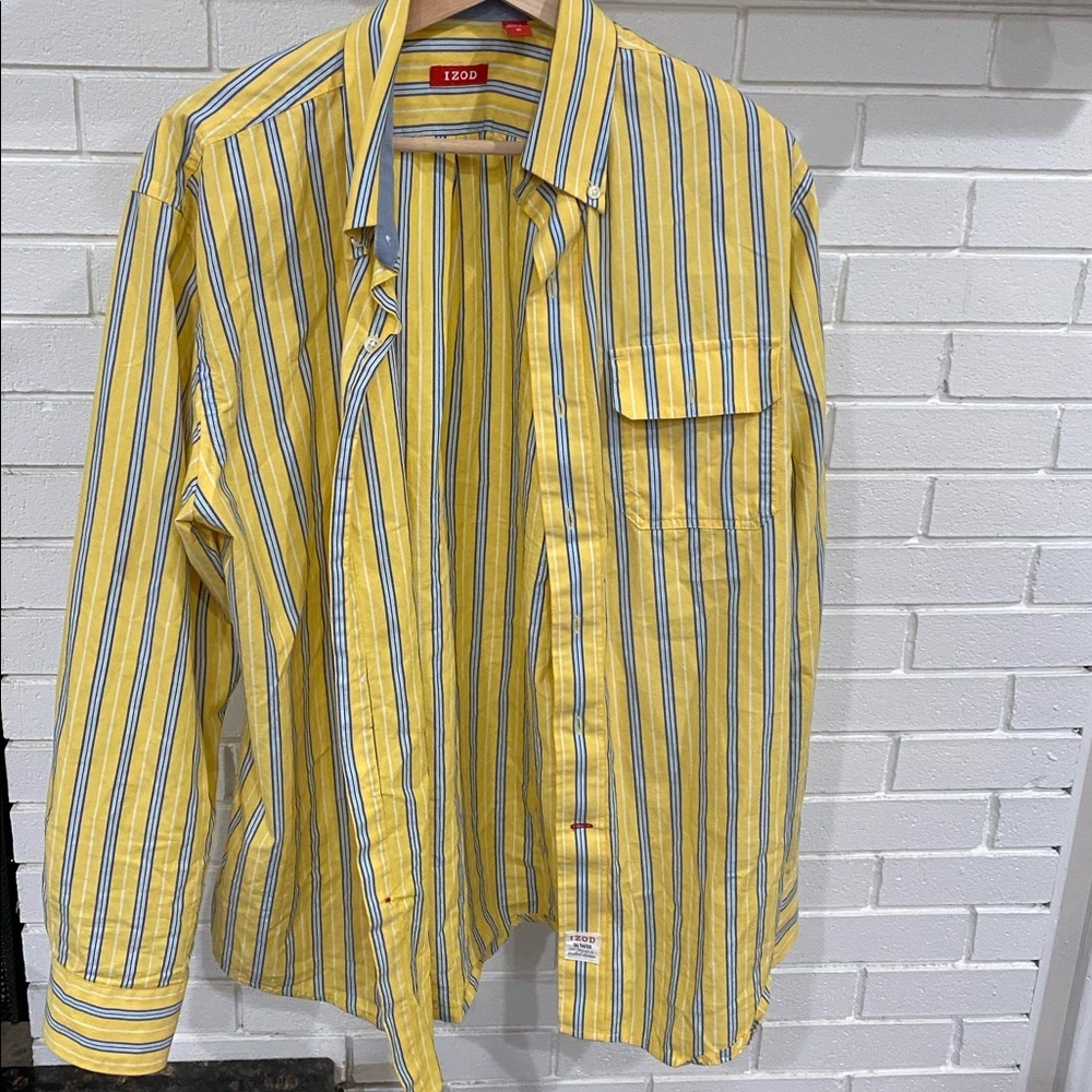 Striped butter yellow and blue Izod Dress shirt